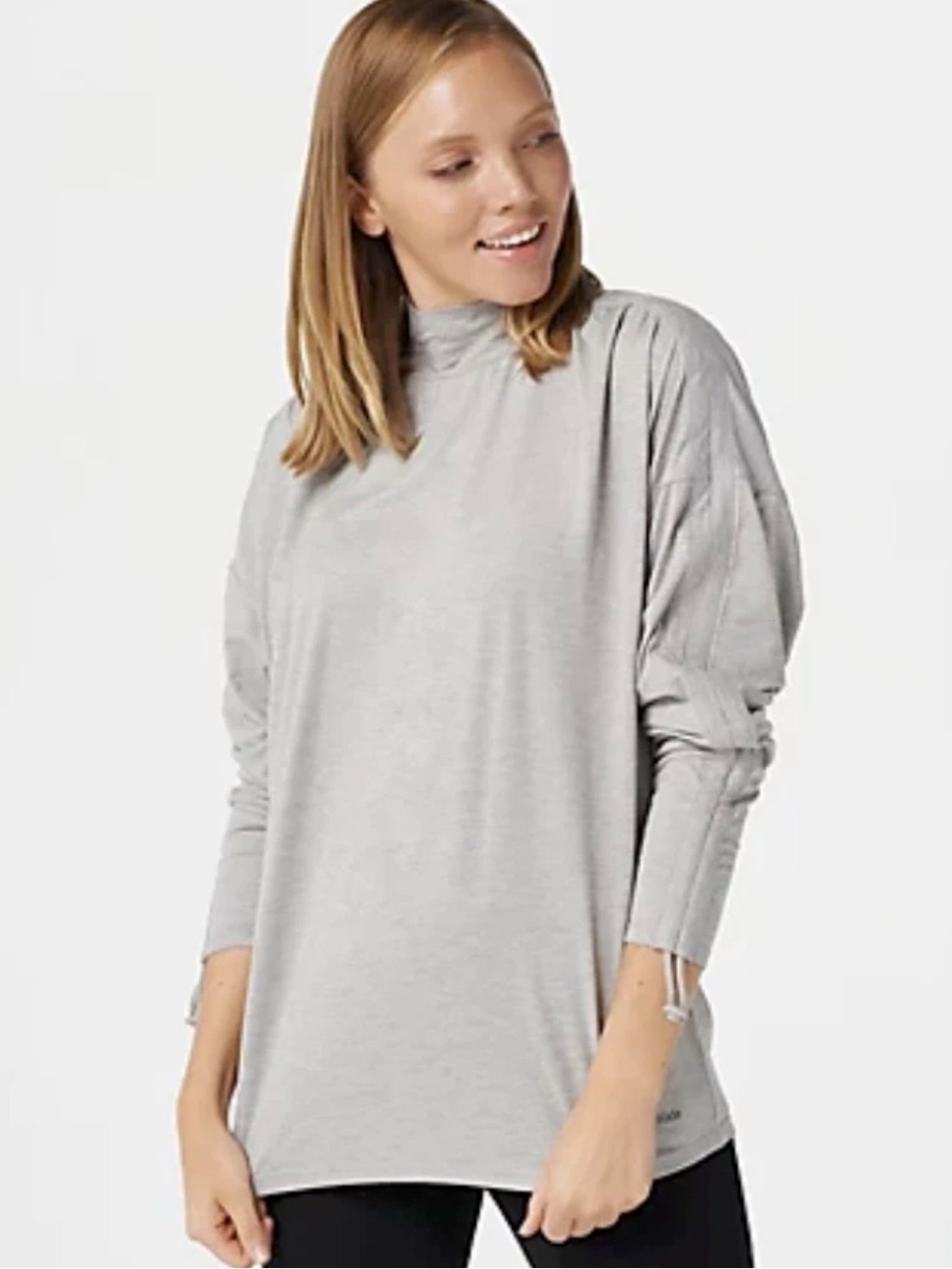 Zuda Women’s Mock Neck Ruched Sleeve Pullover Sz Lg